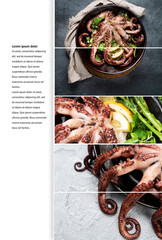 Grilled octopus collage served with spices and lemon.