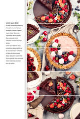 Collage made of Fruit and berry tarts dessert.