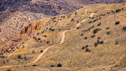 Desert landscape of the mountains of Edom, Shoubak, Jordan.