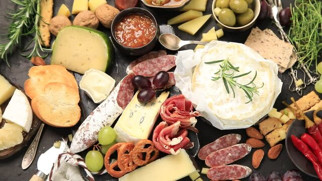 Appetizers table with italian antipasti. Rotation 