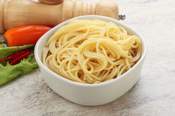 Italian pasta boiled spaghetti with oil
