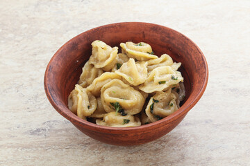 Russian boiled dumplings with meat