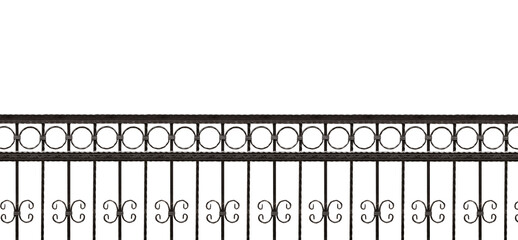 wrought iron fence on white isolated background 