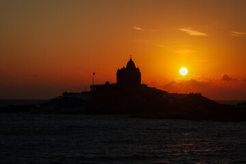 Fototapeta premium Vivekananda rock memorial AND Thiruvalluvar statue near sea at Kanyakumari Tamilnadu South India