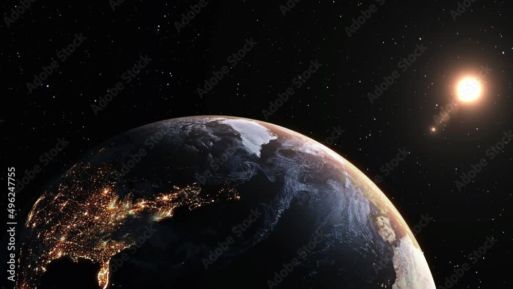 Wall mural planet earth 3d orbital animation with realistic geography surface and clouds atmosphere . spinning 