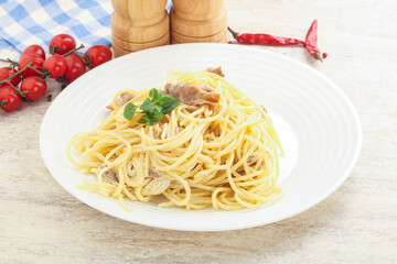 Spaghetti carbonara pasta with bacon