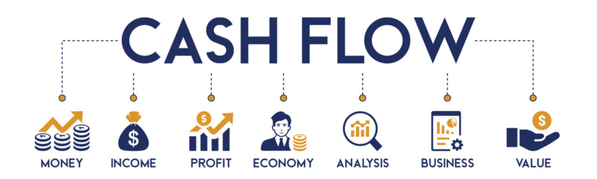 CASH FLOW  banner concept with icons with increase in money, income, profit, economy, analysis, and business value vector illustration business  concept icon banner
