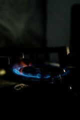 burning gas burner, blue flame of household gas appliances