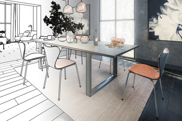 Table Group Inside a Loft Apartment (draft) - 3D Visualization