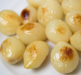 Preparing fresh white onions cooked on plate, High quality photo