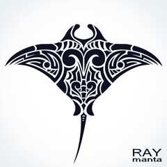 ray manta modern style ornamental tattoo symbol - obrazy, fototapety, plakaty