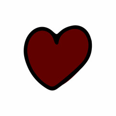 Doodle Valentines Day heart. Hand-drawn red love symbol isolated on white background. Cute line greeting card. Sketch color Heart. February 14, wedding, feelings sign. Vector Valentine illustration