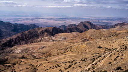 Fototapeta na wymiar Desert landscape of the mountains of Edom, Shoubak, Jordan.
