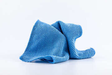 Blue microfiber fabric isolated on white background.
