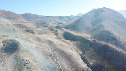 A drone shot of dry Himalayan valley. The valley is located in Mustang region, Annapurna Circuit...