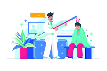 Doctor measuring temperature Illustration concept. Flat illustration isolated on white background.