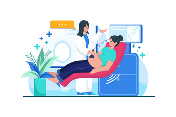 Female doctor doing checkup of the patient Illustration concept. Flat illustration isolated on white background.