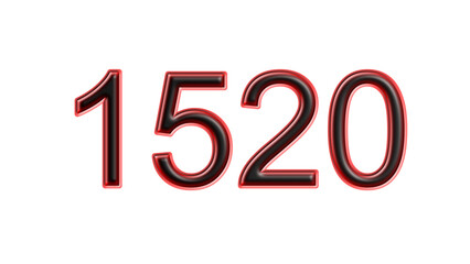 red 1520 number 3d effect white background