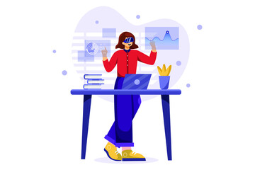 Business Analysis Using VR Illustration concept. Flat illustration isolated on white background.