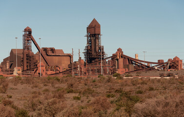 Fototapeta na wymiar Saldanha, Western Coast, South Africa. 2022. The mothballed Saldanha steel plant formerly a steel rolling works.
