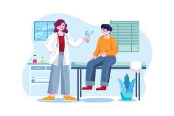 Doctor Measuring Temperature Of The Patient illustration concept