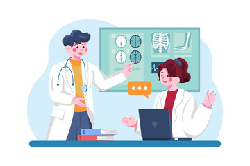 Doctors Team Discussion Illustration concept. Flat illustration isolated on white background.