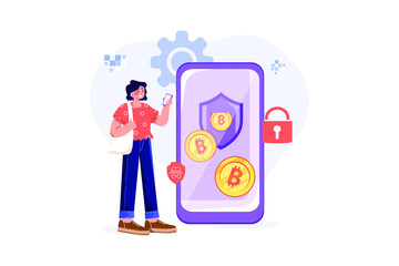 Cryptocurrency Security Illustration concept. Flat illustration isolated on white background.