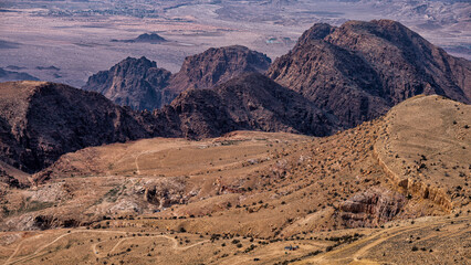 Fototapeta na wymiar Desert landscape of the mountains of Edom, Shoubak, Jordan.