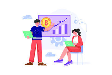 Cryptocurrencies Develop Illustration concept. Flat illustration isolated on white background.