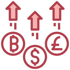 CURRENCY red line icon,linear,outline,graphic,illustration