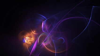 Abstract violet and golden fiery shapes. Fantasy light background. Digital fractal art. 3d rendering.