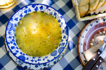 Delicious bulgarian food fish soup - obrazy, fototapety, plakaty