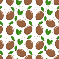 Cute kiwi fruit with leaves and decorative elements. Seamless pattern. Can be used for wallpaper, fill web page background, surface textures