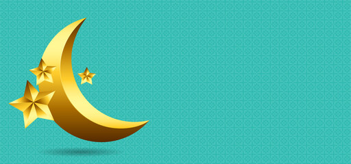 Obraz na płótnie Canvas Ramadan background with green color, gold moon and star. Vector illustration
