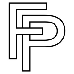 Logo sign, fp pf icon, nft fp interlaced letters f p