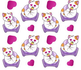 seamless bright pattern with cats and hearts, vector illustration