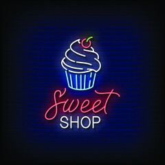 Sweet Shop Neon Signs Style Text Vector