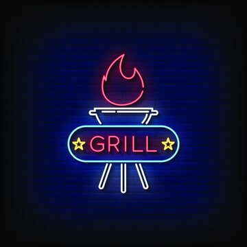 Grill Neon Signs Style Text Vector