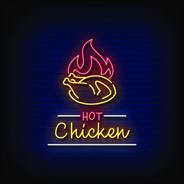 Hot Chicken Neon Signs Style Text Vector