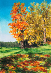 Autumn landscape. Soft pastel on paper.
