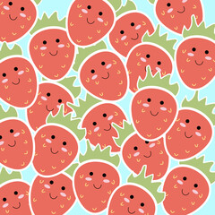Pattern with berries. Red strawberry. Blue background. Vector stock illustration. Cartoon. Cute picture. The character. flat style