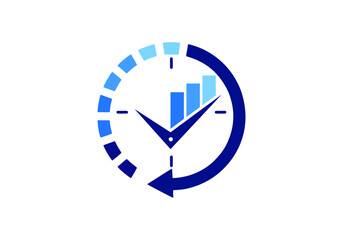 Blue Time Clock with investment project logo design