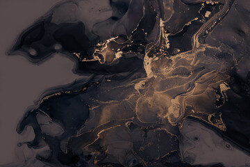 Abstarct fluid ink background with black and golden splashes
