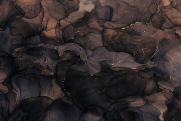 Abstarct fluid ink background with black and golden splashes
