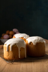 Three ruddy Easter cakes with white glaze