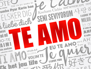 Te amo (I Love You in Spanish) word cloud in different languages of the world