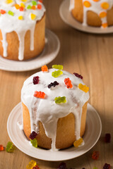 Easter cake with jelly sweets and kumquat