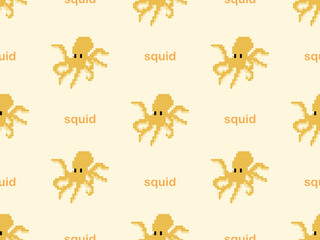 squid cartoon character seamless pattern on yellow background.Pixel style