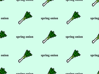 spring onion cartoon character seamless pattern on green background.Pixel style