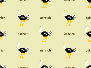 ostrich cartoon character seamless pattern on yellow background.Pixel style